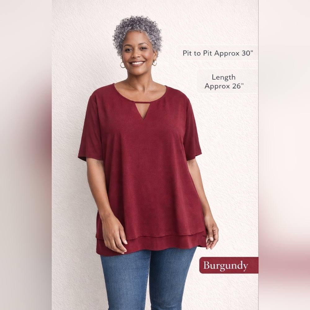 BloomChic Burgundy Layered Hem Tunic Top 26W Plus Size Flowy V-Neck
